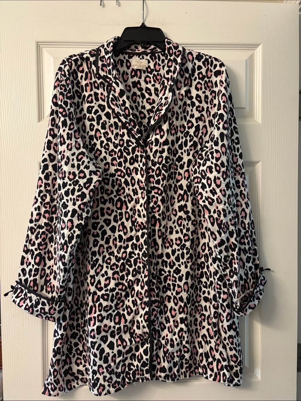 kate spade Pink, Black & White Leopard-Print Button-Front Sleep Shirt